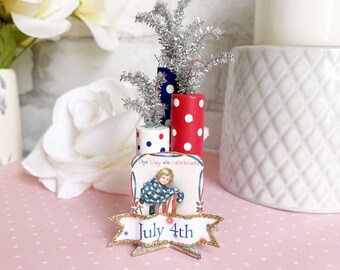 Retro Vintage Style 4. Juli Knaller Kitsch MCM Rot Weiß Blau Lametta Gold Silber In anschließende Unabhängigkeitstag Glitter Wunderkerze