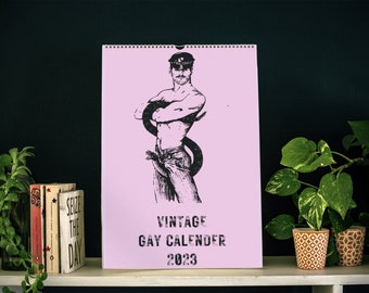 Vintage Gay Calendar, 2023 Pink Retro Magazine Gay Calendar, Cute Gay Gift, Cute Monthly Calendar, Funny Gay Calendar