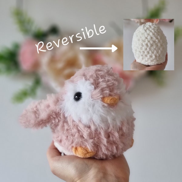 Reversible fluffy penguin crochet plushie