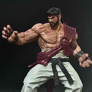 Handmade 3D-Printed Ryu Figure - 20 cm Street Fighter Icon, Hand-Painted Collectible