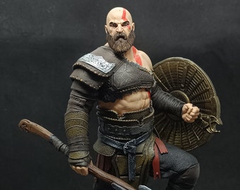 Figura de Kratos de God of War hecha a mano: estatua impresa en 3D y pintada a mano