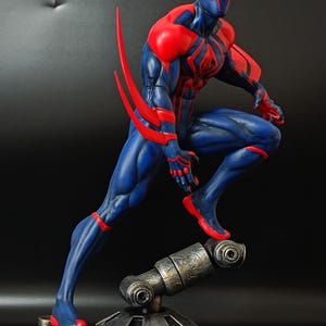 Detailed close-up of hand painted Spider-Man 2099 face and suit