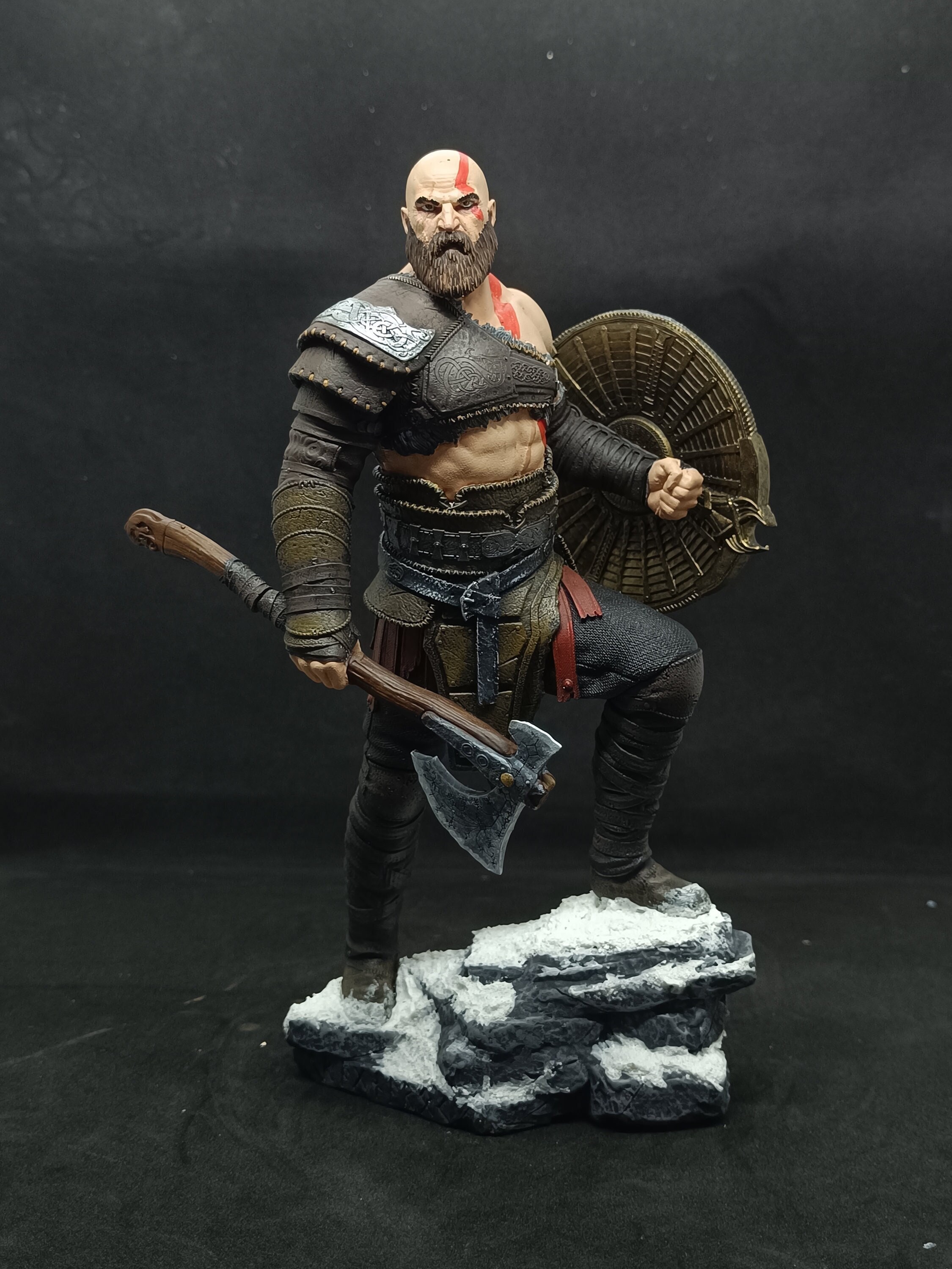 Handmade Kratos God of War Figure: 3D Printed, Hand-painted Statue