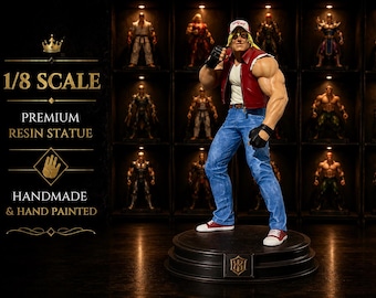 May include: A 1/8 scale premium resin statue of a blonde character wearing a red vest, white tank top, blue jeans, and red and white sneakers. The figure wears a red and white cap and black fingerless gloves, standing on a circular black base.