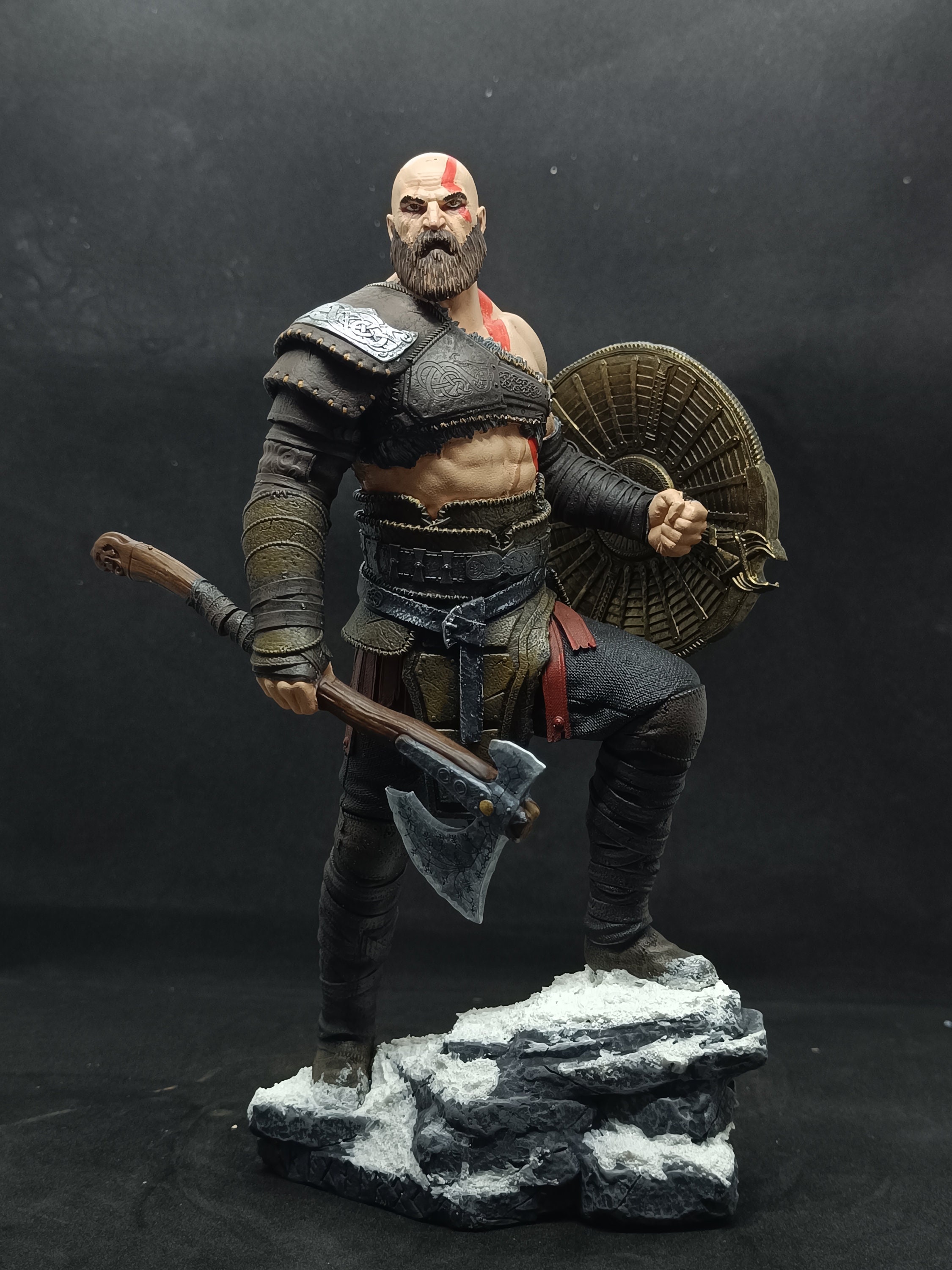 Handmade Kratos God of War Figure: 3D Printed, Hand-painted Statue