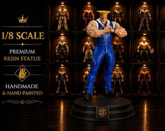 Hand-Painted Guile Figurine: 3D Printed Street Fighter Collectible (25cm)