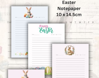Carta da lettere a righe con coniglietto pasquale, cancelleria (download PDF, 10x14,5 cm, 16 pagine)