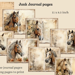 Páginas de diario basura de caballos, álbum de recortes vintage, papel de escritura rústico, papel de diario basura imprimible, hojas de diario basura para amantes de los caballos.