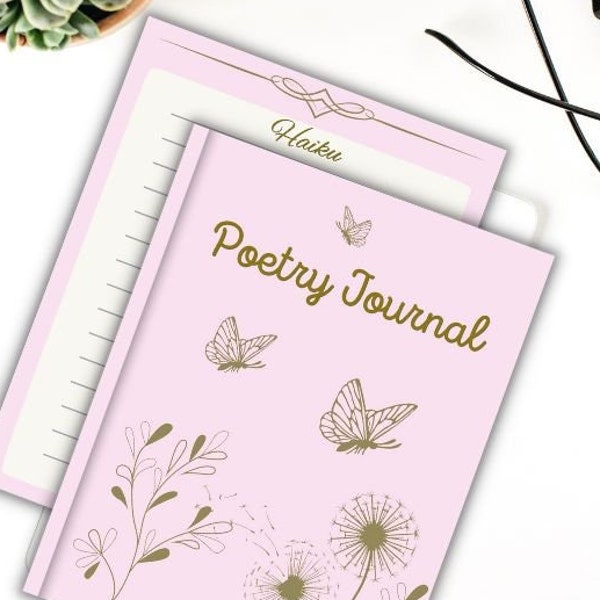 Poetry Journal, writing workbook, Poetry writing journal, Printable Journal, 24 pages, Student poetry journal, pink and gold pages.