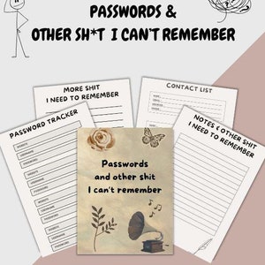 Password Tracker & Contact List Printable (Instant Download)