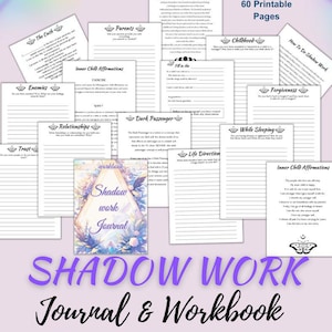 Diario y libro de trabajo de trabajo con la sombra, libro de trabajo de sanación con la sombra, diario imprimible, guía de trabajo con la sombra de 60 páginas, sanación del niño interior, autoterapia.