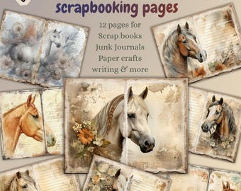 Rustic Horse Junk Journal Pages: Vintage Scrapbooking (PDF) x 12