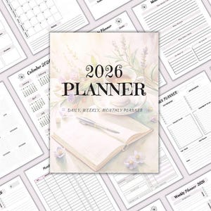 2026 Planner: Daily, Weekly, Monthly Calendar (Editable Canva Template, Printable PDF)