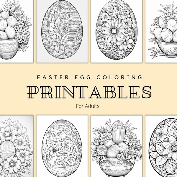 Easter Egg coloring printables for Adults. 24 Easter theme coloring pages, mindfulness coloring, get creative this Easter. Easter coloring.
