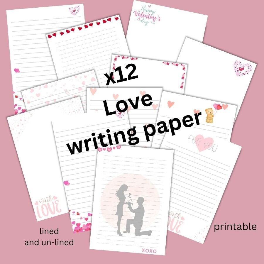 Love Writing Paper, Love Notes Paper, Valentine's Day Stationary, Pink ...
