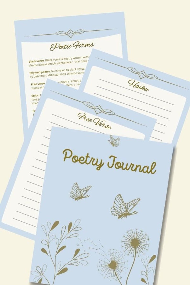Poetry Writing Journal Workbook, Poetry Journal, 24 Pages, Blue and Gold Journal. - Etsy
