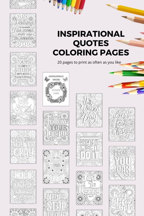 Inspirational Quotes Coloring Pages, Mindfulness Coloring, Inspiring