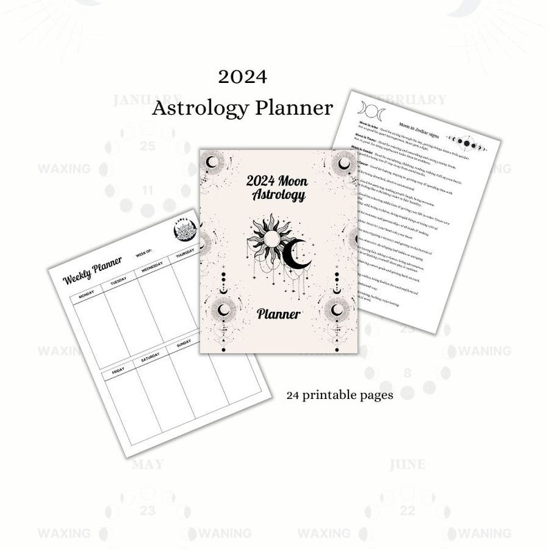 2024 Moon Astrology Planner, 24 Printable Pages, With Candle Magic Tips