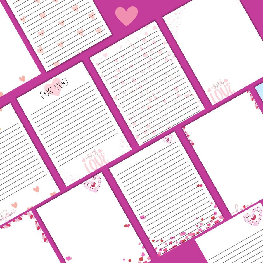 Love Writing Paper, Love Notes Paper, Valentine's Day Stationary, Pink ...
