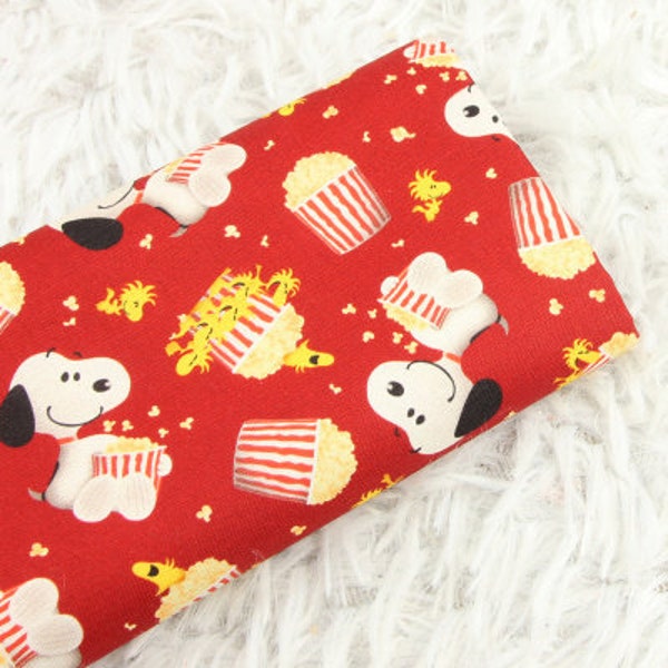 Popcorn Snoopy Red Fabric, Cartoon Fabric, Cotton Fabric by the half yard