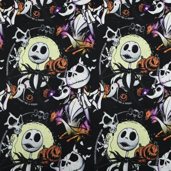 The Nightmare Before Christmas Fabric, Queen of Scream Hallowmas Skull Cartoon Fabric, Cotton Fabric by the half yard