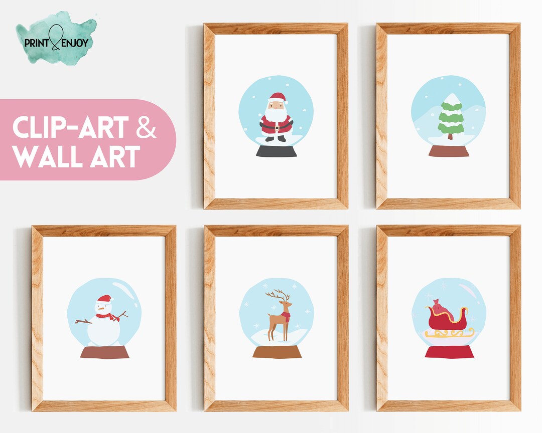 Christmas Snow Glass Globe Digital Wall Artchristmas Set of Etsy