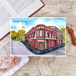 Postal de acuarela de Londres, estación Chalk Farm, Northern Line, impresión artística