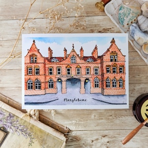 Cartolina dell'acquerello di Londra, Marylebone Station, stampa d'arte