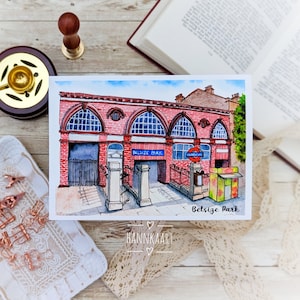 Postal de acuarela de Londres, estación Belsize Park, línea Northern, impresión de arte