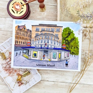 Postal de acuarela de Londres, Warren Street, Northern Line, impresión de arte