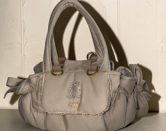 Luxury beige dog bag 100% cotton, handmade with strass Swarovski. Perfect summer dog carrier. Designer dog carrier. Mini to L size.