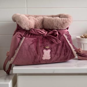 Dog bag bag pack personnalized, pet carrier, small dog, dog sling carrier made with waterproof velvet and leopard eco-fur. A luxury dog bag image 13