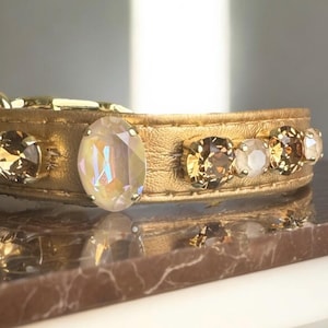 Gold Swarovski dog collar.  Designer dog collar, crystal dog collar, chihuahua collar. This vegan little dog collar is dog jewelry for dogs.