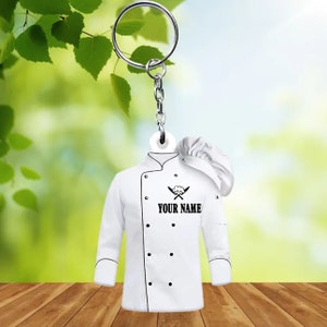 Personalized Chef Uniform Keychain, Custom Chef Name Keychain, Gift For Chef, Chef Hat, Chef Keychain