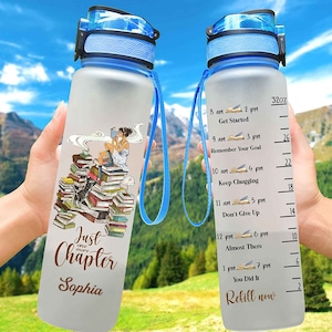 Book Girl Book Lover Just One More Chapter Water Tracker Bottle Motivational Water Bottle, Water Bottle With Time Maker 32oz