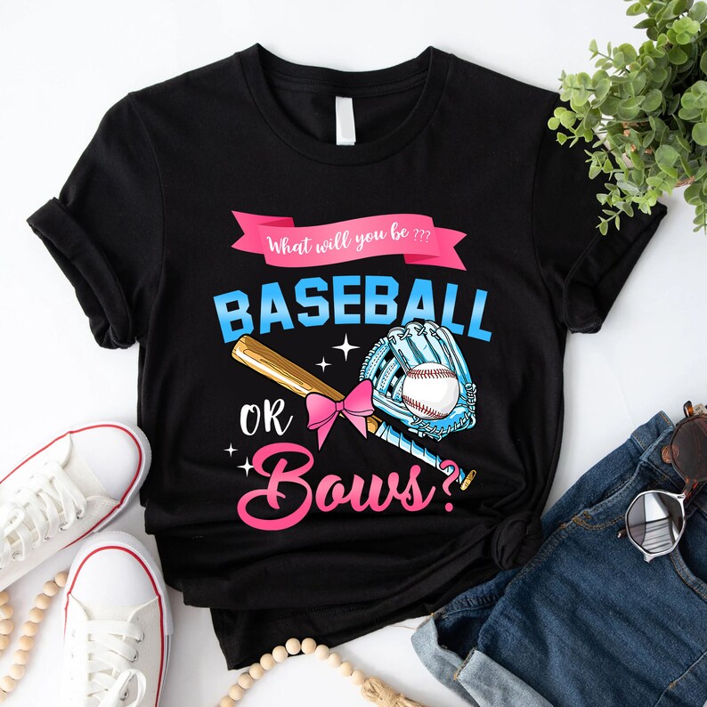 Baseball or Bows Gender Reveal Shirt Gender Reveal Theme Etsy
