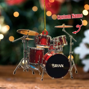 Personalized Drummer Christmas Ornament, Drum Ornament, Drummer Custom Name ornament, Flat Plastic Christmas Ornament For Drum Player