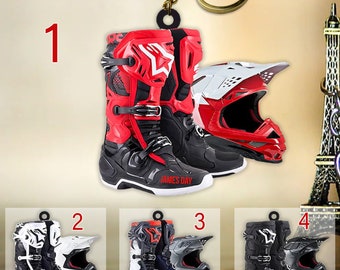 Botas de motocross personalizadas y llavero de casco, regalo para amantes del motocross, equipo de motocross, llavero de motocicleta, llavero de motociclista