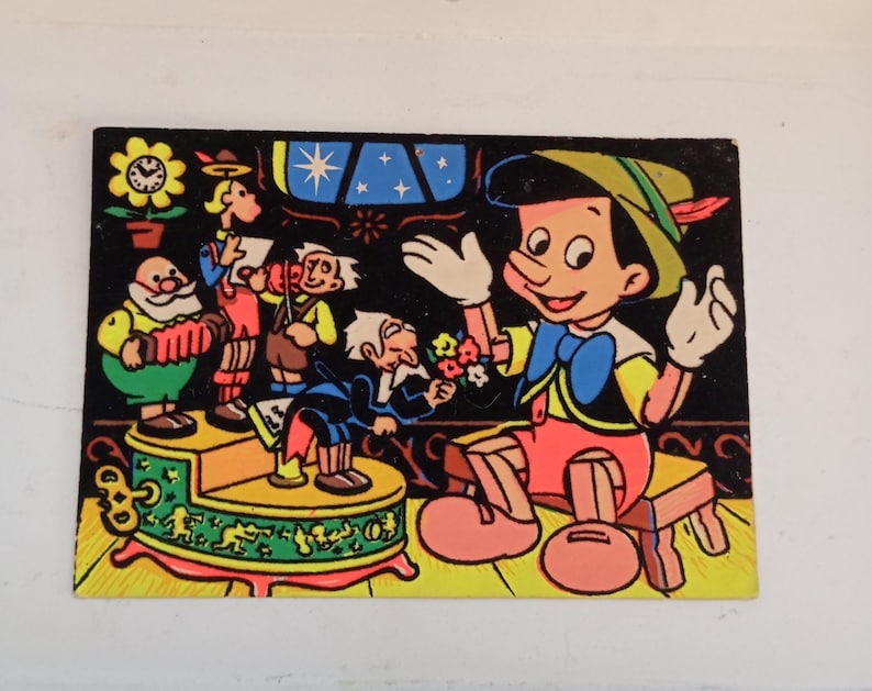 Vintage Disney velvet postcard from the 60s Pinocchio