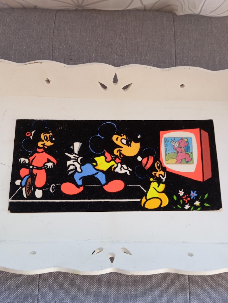 Vintage Disney velvet postcard from the 60s Mickey + Hologramme