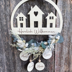 Door wreath personalized Door wreath dried flowers Welcome door wreath Welcome sign front door Door wreath with name tag image 2