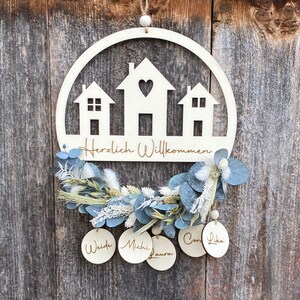 Door wreath personalized Door wreath dried flowers Welcome door wreath Welcome sign front door Door wreath with name tag image 1