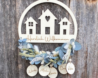 Door wreath personalized | Door wreath dried flowers | Welcome door wreath | Welcome sign front door | Door wreath with name tag