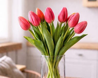 Ramo de tulipanes artificiales | Tulipanes de tacto real | Decoración de jarrones | Decoración de mesa primaveral | Decoración con tulipanes | Decoración floral