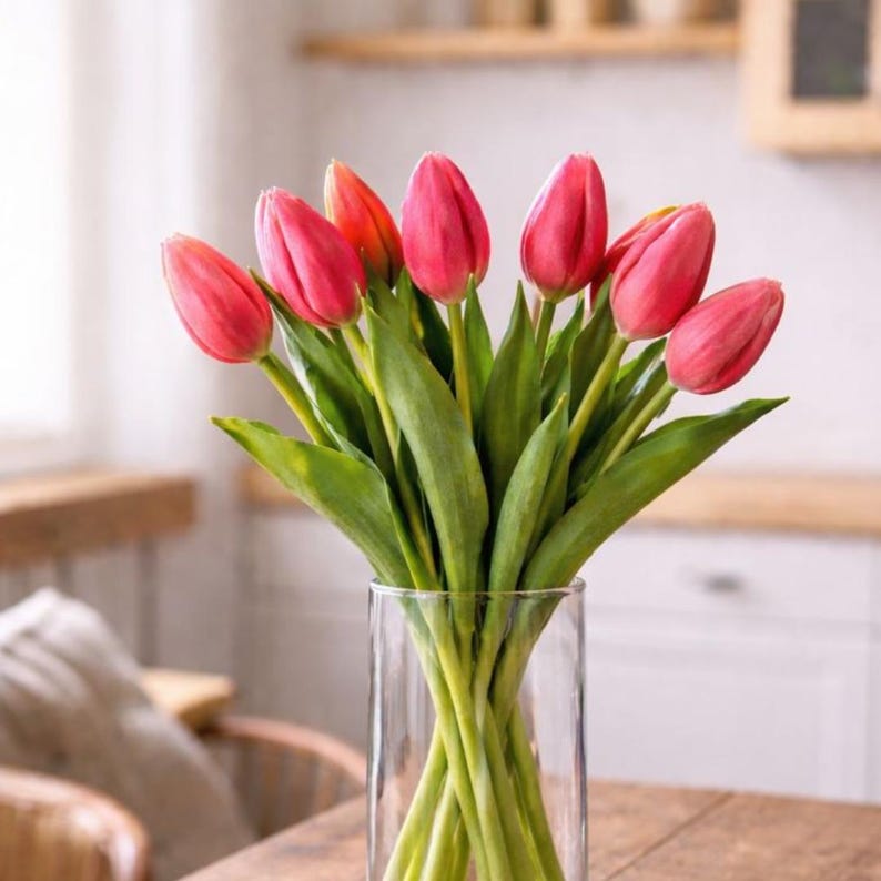 Artificial tulip bunch | Real Touch tulips | Vase decoration | Spring table decoration | Tulip decoration | Flower decoration image 1
