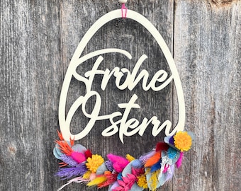 Easter door wreath | Happy Easter dried flower wreath | Easter sign with dried flowers | Easter door hanger decorated with dried flowers