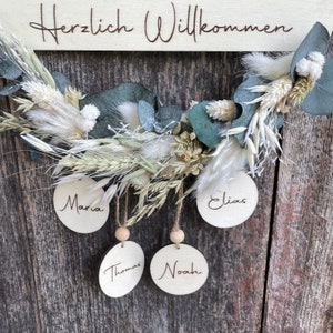 Door wreath personalized Door wreath dried flowers Welcome door wreath Welcome sign front door Door wreath with name tag image 3