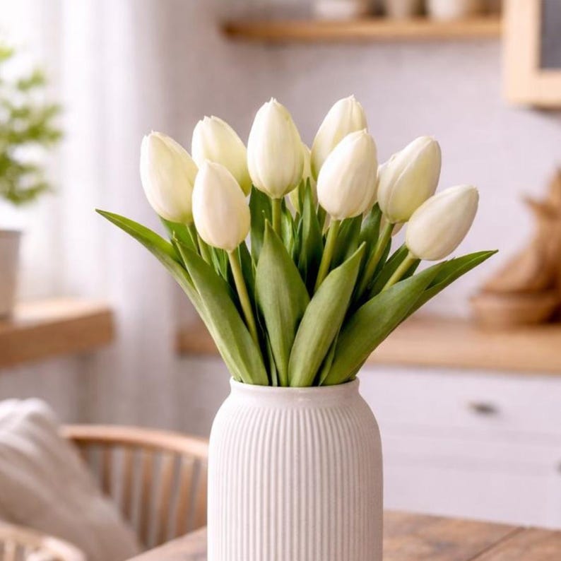 Artificial tulip bunch | Real Touch tulips | Vase decoration | Spring table decoration | Tulip decoration | Flower decoration image 2