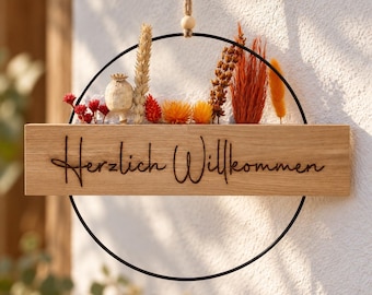 Türkranz Haustür mit Trockenblumen I Dekokranz ganzjährig I Willkommenskranz graviert I Türdekoration aussen innen I personalisierbar | 25cm