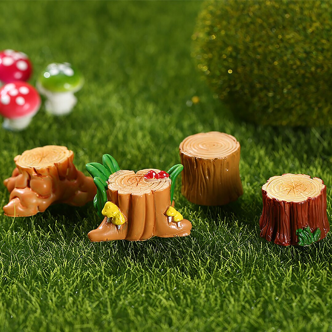 Miniature Tree Stump With Green Grass Random Style Fairy Etsy